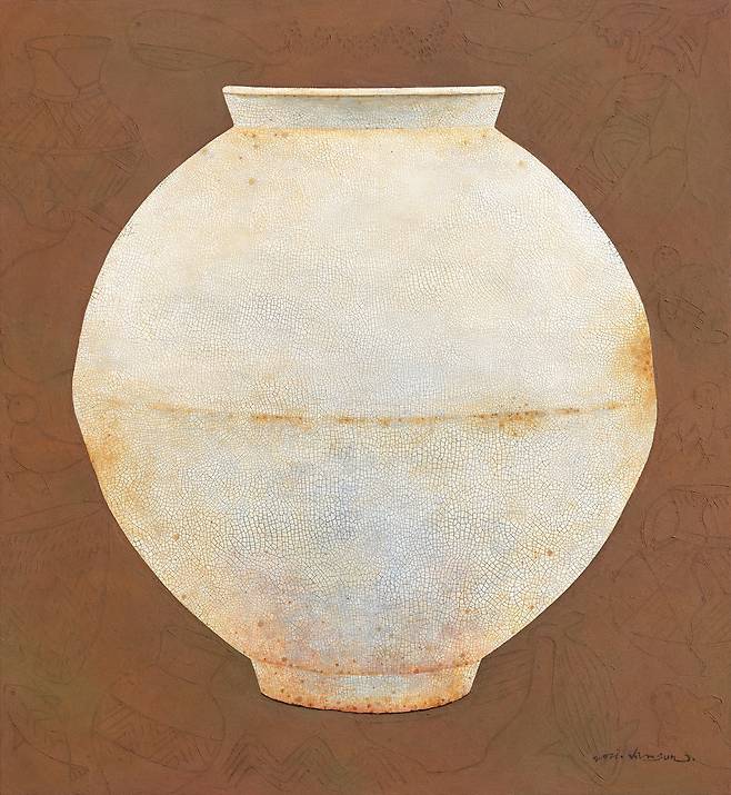 달항아리,마음새-몸새-이음새 _106.0×92.0cm, Mixed media, 2025 (갤러리 나우 제공)