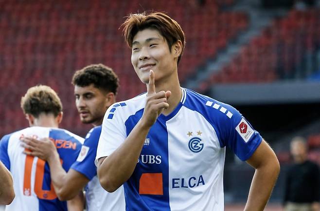 2025~26시즌 첫 골을 터뜨린 이영준. 사진=그라스호퍼 SNS