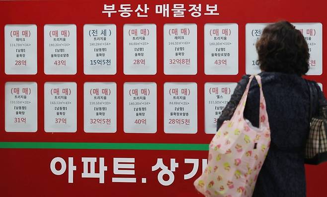 서울 부동산 중개업소에 잠실 아파트 매물 안내문이 붙어있다. 사진=뉴스1