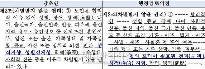 제2조에 대한 당초안과 행정검토 의견