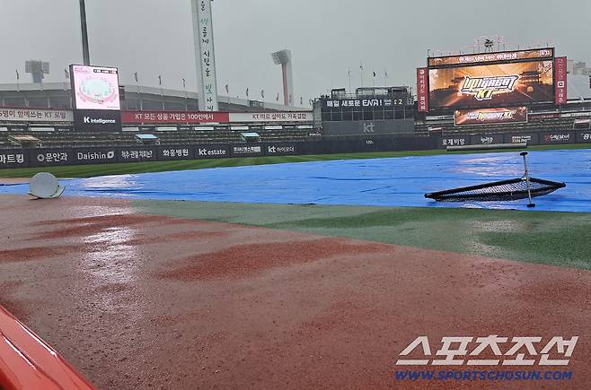 LG-KT전이 예정된 16일 수원 KT위즈파크가 오후에도 폭우가 내리고 있다. 수원=권인하 기자