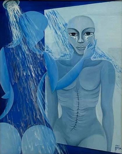 볼 수 없는 광경을 그려 세계의 이면을 드러내다 독일 출신 화가 게오르크 바젤리츠의 ‘이것도 하나의 방법이다’(2021년·위쪽 사진)와 한국 작가 정강자의 ‘울지 마’(2015년·아래쪽 사진). 두 작품은 ‘형상 회로’전이 열리는 서울 종로구 일민미술관 1층에 나란히 걸렸다. 타데우스로팍·아라리오갤러리 제공