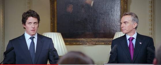 영화 '러브 액츄얼리'의 영미 정상회담 기자회견 장면. [출처:중앙일보]