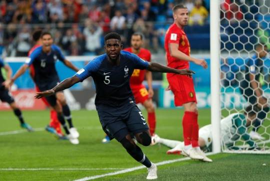 2018 러시아 월드컵 준결승전에서 벨기에를 상대로 득점을 펼친 뒤 기뻐하는 사뮈엘 움티티. 사진[AP=연합뉴스 자료사진]