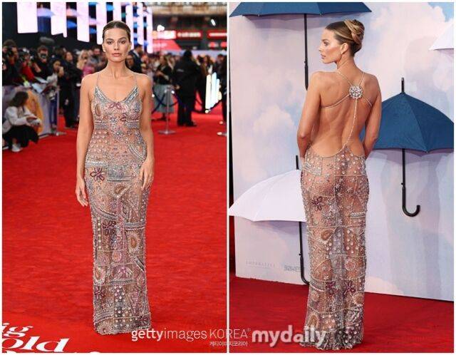 영화 행사장에서 과감한 시스루 드레스로 이목을 집중시킨 마고 로비./게티이미지코리아