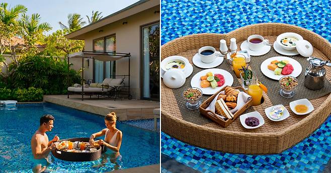 팜투어 고객에게 제공되는 150달러 상당의 플로팅 런치. 사진제공|팜투어