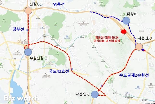 영동고속도로 강릉방향 마성터널 우회도로 안내/자료=한국도로공사 제공