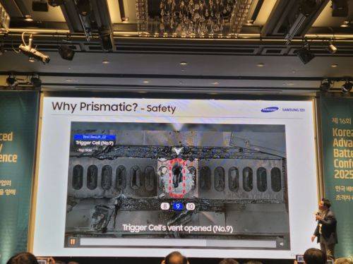 삼성SDI 김종찬 상품기획팀 그룹장이 17일 열린 'KABC 2025' 행사에서 발표하고 있다. 강희종기자