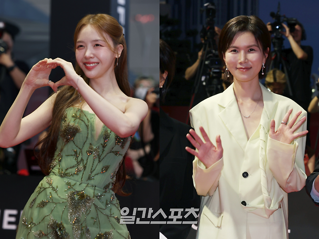 배우 방민아(왼쪽)와 공민정이 17일 오후 영화의전당에서 열린 제30회 부산국제영화제(BIFF) 개막식 레드카펫 행사에 참석하고 있다. 부산=서병수 기자 qudtn@edaily.co.kr /2025.09.17/