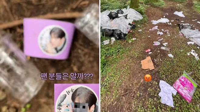 드라마 촬영팀이 무단 투기한 쓰레기 (사진, SNS)