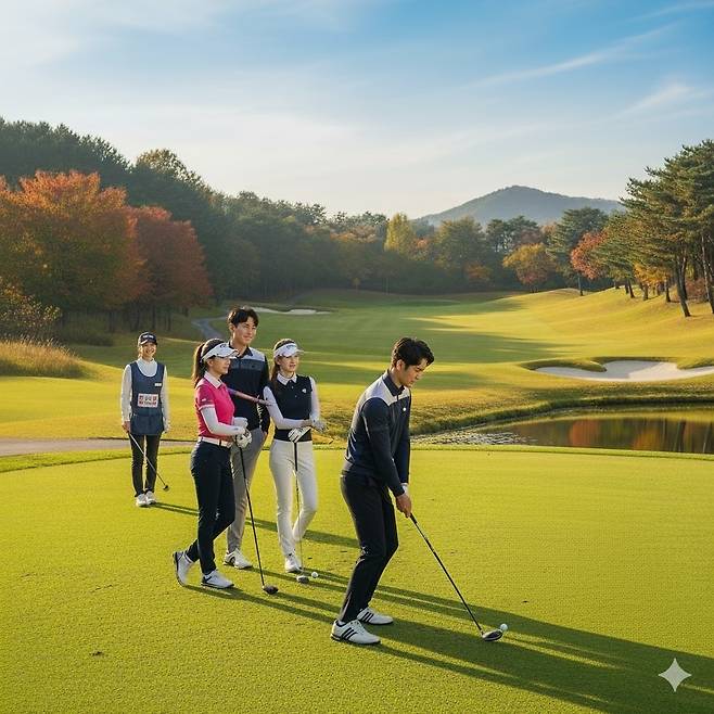 라운드 중인 한국의 젊은 골퍼들. [AI 생성 이미지]