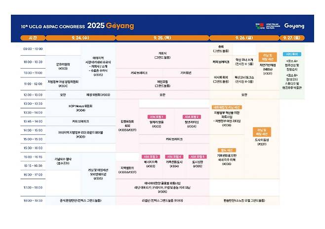 '제10차 UCLG ASPAC 고양 총회' 프로그램 일정표. 고양시 제공