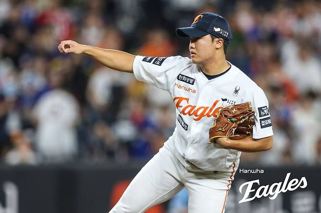 ▲ 리그 에이스급으로 클 수 있는 가능성을 지닌 정우주 ⓒ한화이글스