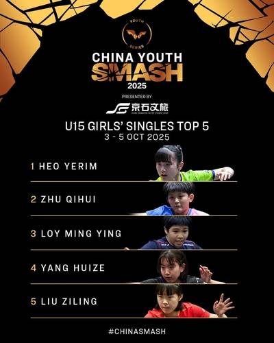 중국 유스 스매시 U-15 여자단식 참가 선수 랭킹 1위에 오른 허예림 [WTT 인스타그램 캡처. 재판매 및 DB 금지]