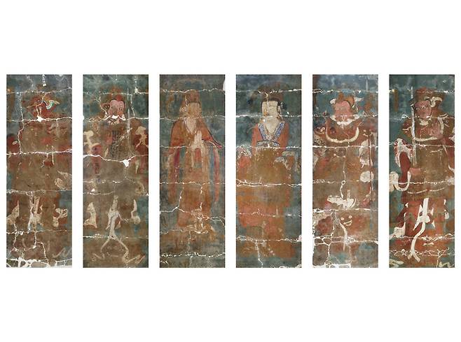 ▲ 국보_제46호 부석사 조사당벽화 남방증장천왕, 서방광목천왕, 제석천, 범천, 북방다문천왕, 동방지국천왕