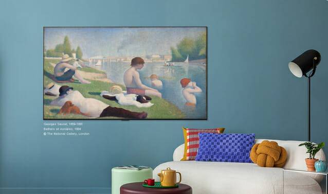 LG전자가 영국 런던 내셔널 갤러리와 파트너십을 체결했다.이번 협업으로 고객은 TV 앱 서비스인 'LG 갤러리 플러스'로 내셔널 갤러리에 전시된 조르주 쇠라의 작품 '아스니에르의 목욕하는 사람들'을 집 안에서 감상할 수 있다. (사진=LG전자)