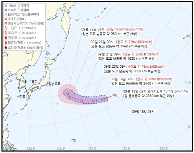 2025년 ‘트리플 가을태풍’ 초읽기 예상경로?=2025년 가을태풍인 17호 미탁, 18호 라가사, 19호 너구리 등 3개 태풍이 연달아 발생할 가능성이 높아졌다. 태풍 전 단계 '열대저압부' 3개 세력이 현재 동아시아에 접하는 북서태평양 바다에서 활동 중이다. 17호 태풍 ‘미탁’과 18호 태풍 ‘라가사’ 19호 태풍 ‘너구리’가 곧 발생할 예정인 가운데 한반도에 어떤 영향을 미칠지 관심이 모아지고 있다. ⓒ기상청:39호 열대저압부