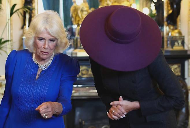 카밀라 왕비와 대화 중인 멜라니아 트럼프 여사(오른쪽). 레딧 캡처