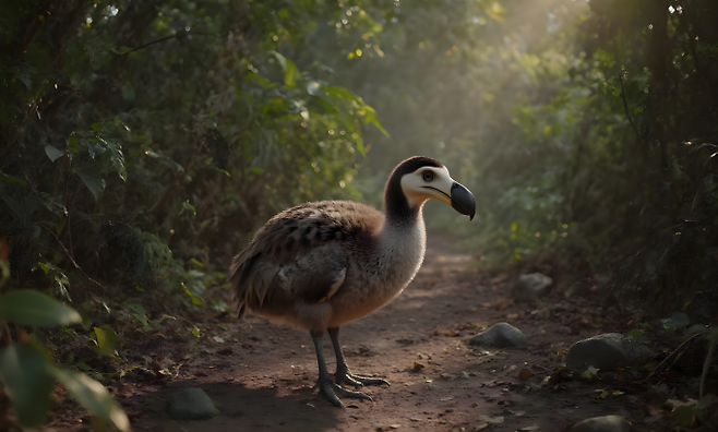 멸종생물인 도도새가 야생에 복원된 모습을 상상해 묘사한 그림. Colossal Biosciences 제공