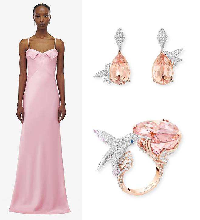 배우 손예진이 지난 17일 제30회 부산국제영화제(BIFF 2025) 레드카펫 행사에서 착용한 드레스와 주얼리 사진. /사진=알렉산더 맥퀸(Alexander McQueen), 부쉐론(BOUCHERON)