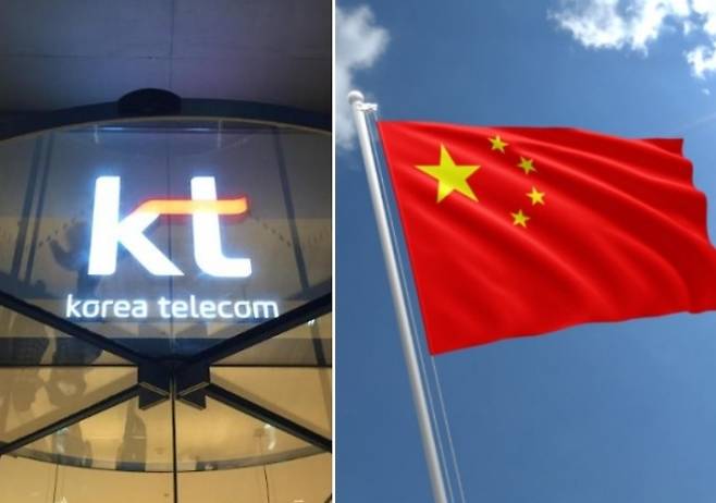 왼쪽은 KT, 오른쪽은 중국 국기 자료사진