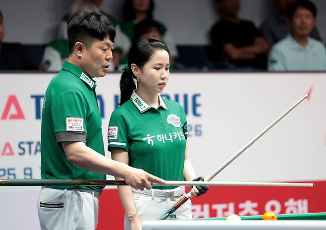 하나카드 김병호(왼쪽)와 김진아 [PBA 제공. 재판매 및 DB 금지]