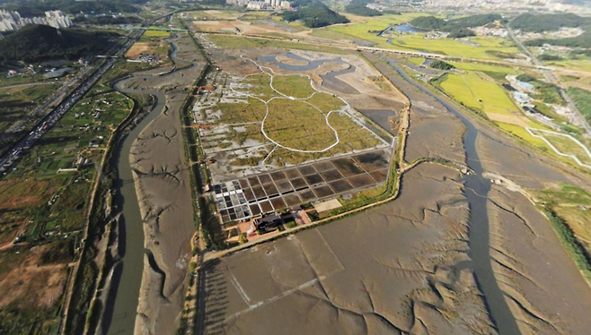 ▲&nbsp;인천 남동구 소래습지생태공원에 형성된 사행성 갯골. /사진제공=인천시