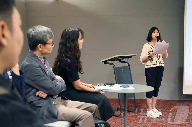 19일 경기 성남시 분당구 판교스타트업캠퍼스에서 열린 반려동물 산업 육성 협의회 제16회 IR데이에서 인공지능, 블록체인 기반 반려동물 펫테크 기업 누룽지의 한수연 대표가 기업 설명을 하고 있다. 2025.9.19/뉴스1 ⓒ News1 김영운 기자