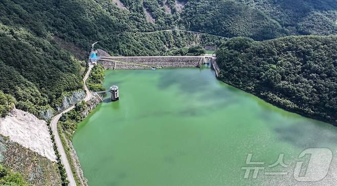 지난 10일 강원 평창군 대관령면 도암댐에 초록빛 물이 차 있다. 환경부와 강릉시가 가뭄 해소를 위해 도암댐 물을 비상 방류해 한시적으로 생활용수로 쓰기로 했다.  2025.9.10/뉴스1 ⓒ News1 김진환 기자