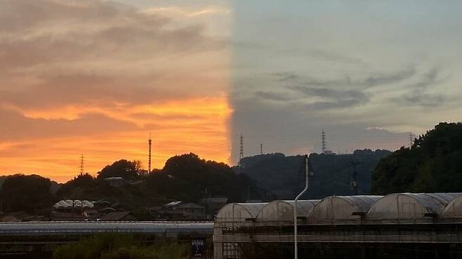 지난달 26일 일본에서 목격된 부채살빛 현상. 사진=RSK산요방송 캡처