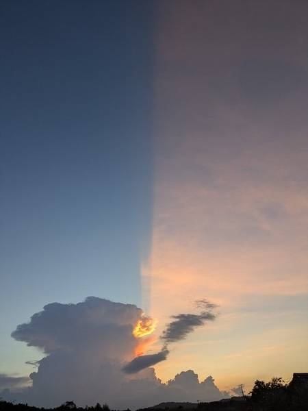 일본 네티즌이 촬영한 부채살빛 현상. 사진=엑스(@clona7marojyu) 캡처