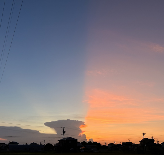 지난달 15일 일본에서 포착된 ‘박명광선’ 현상. 엑스(@koguma18) 캡처