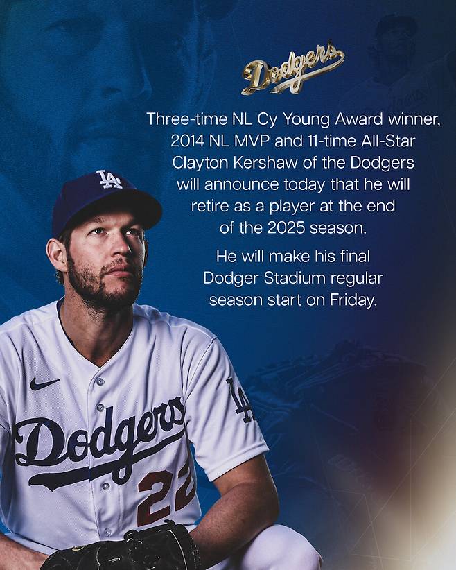 ▲ LA 다저스가 클레이튼 커쇼의 은퇴를 발표했다. ⓒLA 다저스 공식 SNS