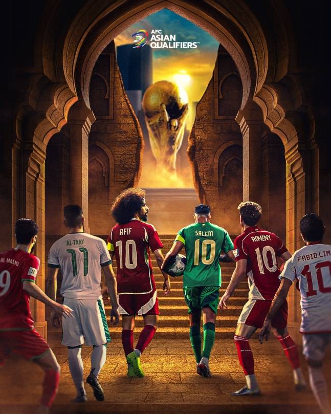 2026 국제축구연맹(FIFA) 북중미 월드컵 4차 예선에 참가하는 팀들. 왼쪽부터 오만, 이라크, 카타르, 사우디아라비아, 인도네시아, 아랍에미리트연합(UAE). /사진=아시아축구연맹(AFC) 제공