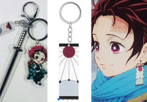 일본 애니메이션 '귀멸의 칼날'의 주인공 탄지로(오른쪽)가 착용한 욱일기 문양이 그려진 귀걸이