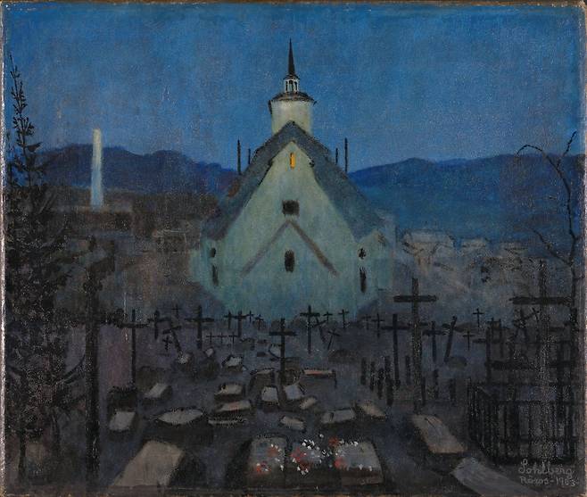 밤, 뢰로스 교회 묘지(1904). 어머니를 잃은 슬픔, 삶과 죽음에 대한 깊은 사색이 고요한 그림 속에 담겨 있다. /노르웨이 오슬로 국립미술관