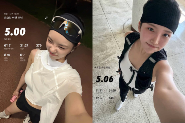 인스타그램에 자신의 러닝기록을 사진과 영상으로 공유하며 소통한다. 왼쪽@shyunss 오른쪽 @jinafit 제공