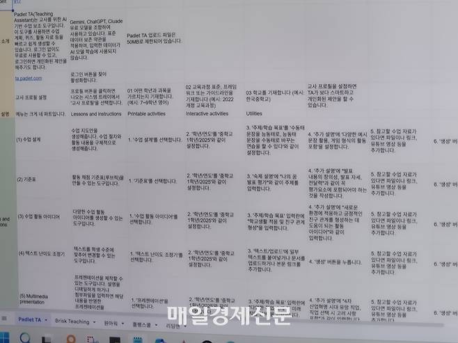 시각장애를 가진 교사들은 스크린리더를 이용해 엑셀 프로그램의 각 칸에 쓰여있는 지시사항을 들으며 PPT를 제작했다. 연수 당일 교사들이 활용한 엑셀 화면 모습.