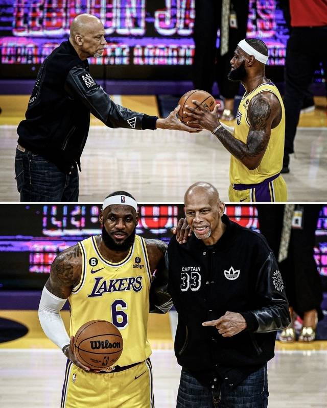 전설이 전설에게. 압둘자바와 제임스는 NBA 역사의 주인공이다. 사진=X