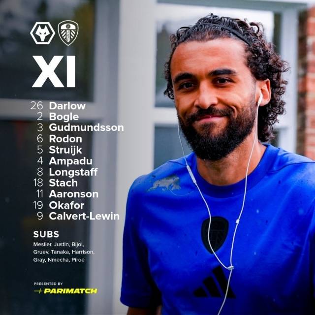 리즈는 골키퍼 달로우를 시작으로 보글-로든-스트라위크-구드문드손-롱스태프-암파두-슈타흐-애런슨-칼버트 르윈-오카포가 선발 출전한다. 사진=리즈 유나이티드 SNS