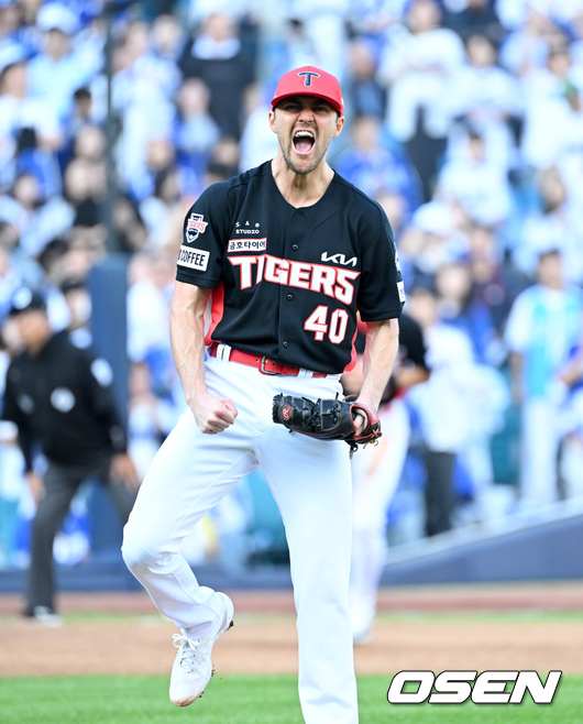 네일이 2024 한국시리즈 4차전에서 호투하고 포효하고 있다./OSEN DB