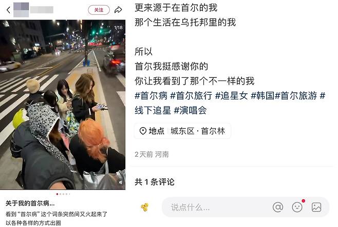 서울병, 서울여행 등의 해시태그가 달려 있는 게시글 [샤오홍수 이용자 'kyushiiiiii' 게시글 캡처. 재판매 및 DB 금지]