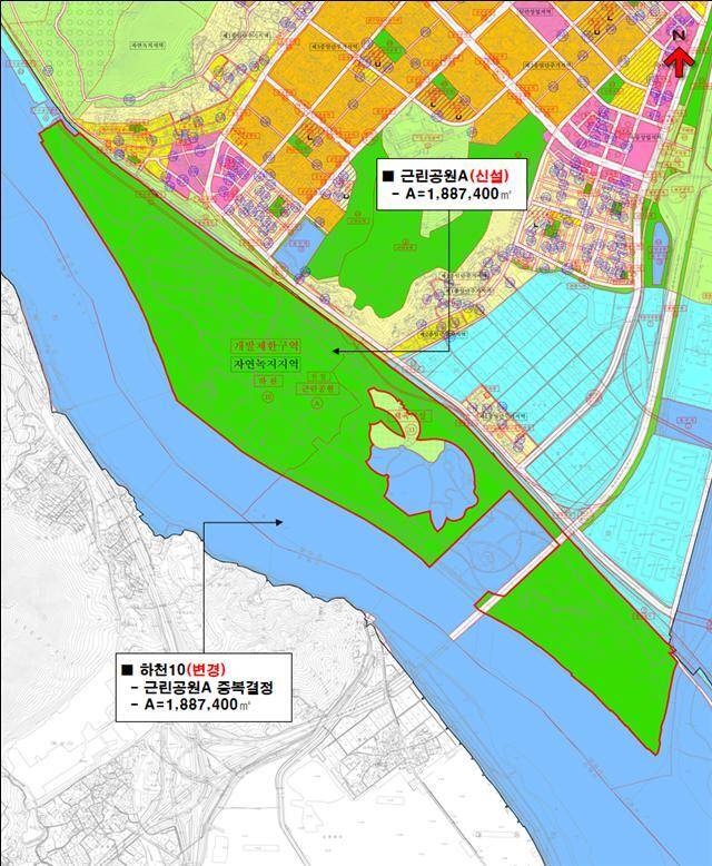 도시관리계획 상 근린공원으로 지정된 황산공원 공원 조성계획 결정도. 양산시 제공