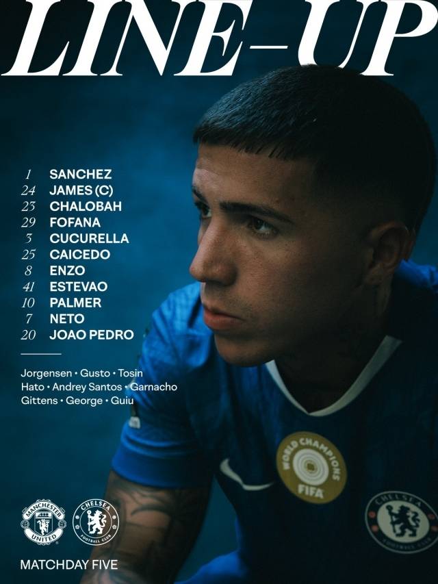 첼시는 골키퍼 산체스를 시작으로 제임스-포파나-찰로바-쿠쿠레야-페르난데스-카이세도-이스테방-파머-네투-페드루가 선발 출전했다. 사진=첼시 SNS