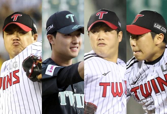 왼쪽부터 장현식, 이정용, 함덕주, 박명근. IS 포토