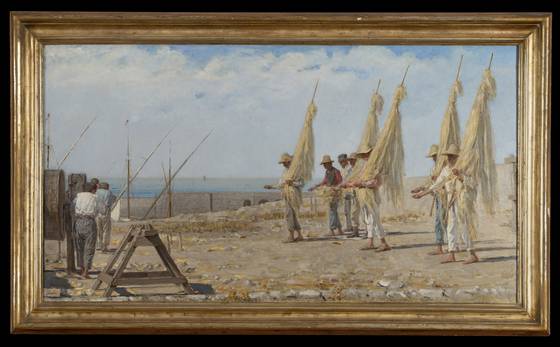 이탈리아 통일 운동에 참여한 지식인이자 화가로 사실성과 서정성을 아우르는 화풍을 확립한 조아키노 토마의 ‘토레 델 그레코의 밧줄공들’.