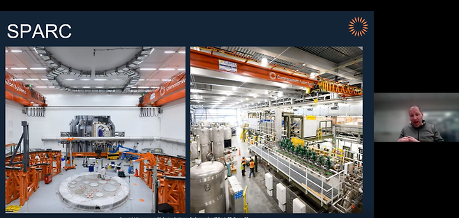 밥 뭄가드 커먼웰스퓨전시스템즈 CEO가 에니와 전력구매 기자간담회에서 현재 건설 중인 실험로 ‘스파크(SPARC)’에 대해 설명하고 있다. [사진=CFS]