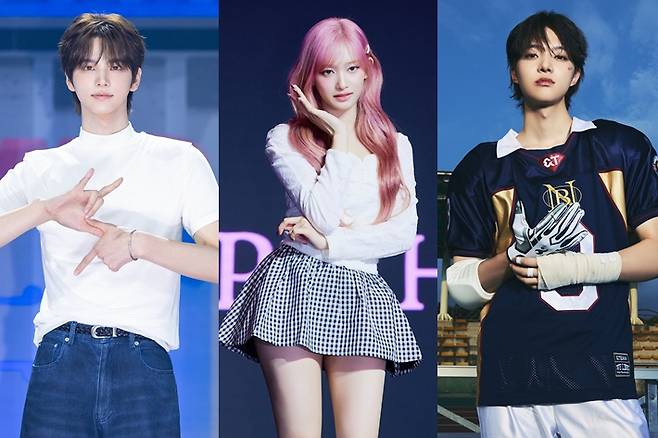 왼쪽부터 투어스 신유, 아이브 이서, 앤팀 의주. 각 소속사 제공