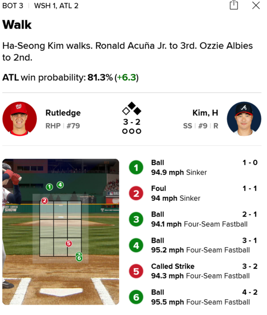 김하성의 3회말 두 번째 타석 정보. ⓒmlb.com