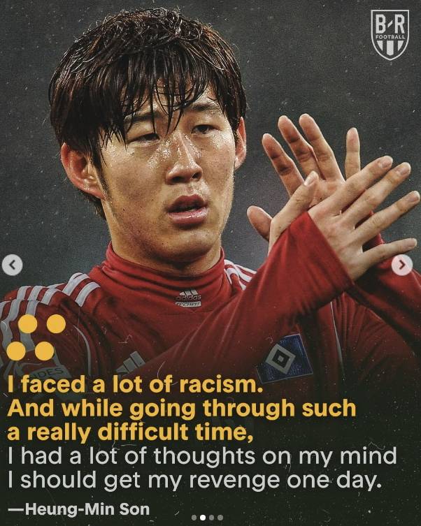 손흥민이 10대 때 독일에서 인종차별을 겪었다고 말한 걸 번역해 전한 블리처 리포트. [사진 블리처 리포트 인스타그램]